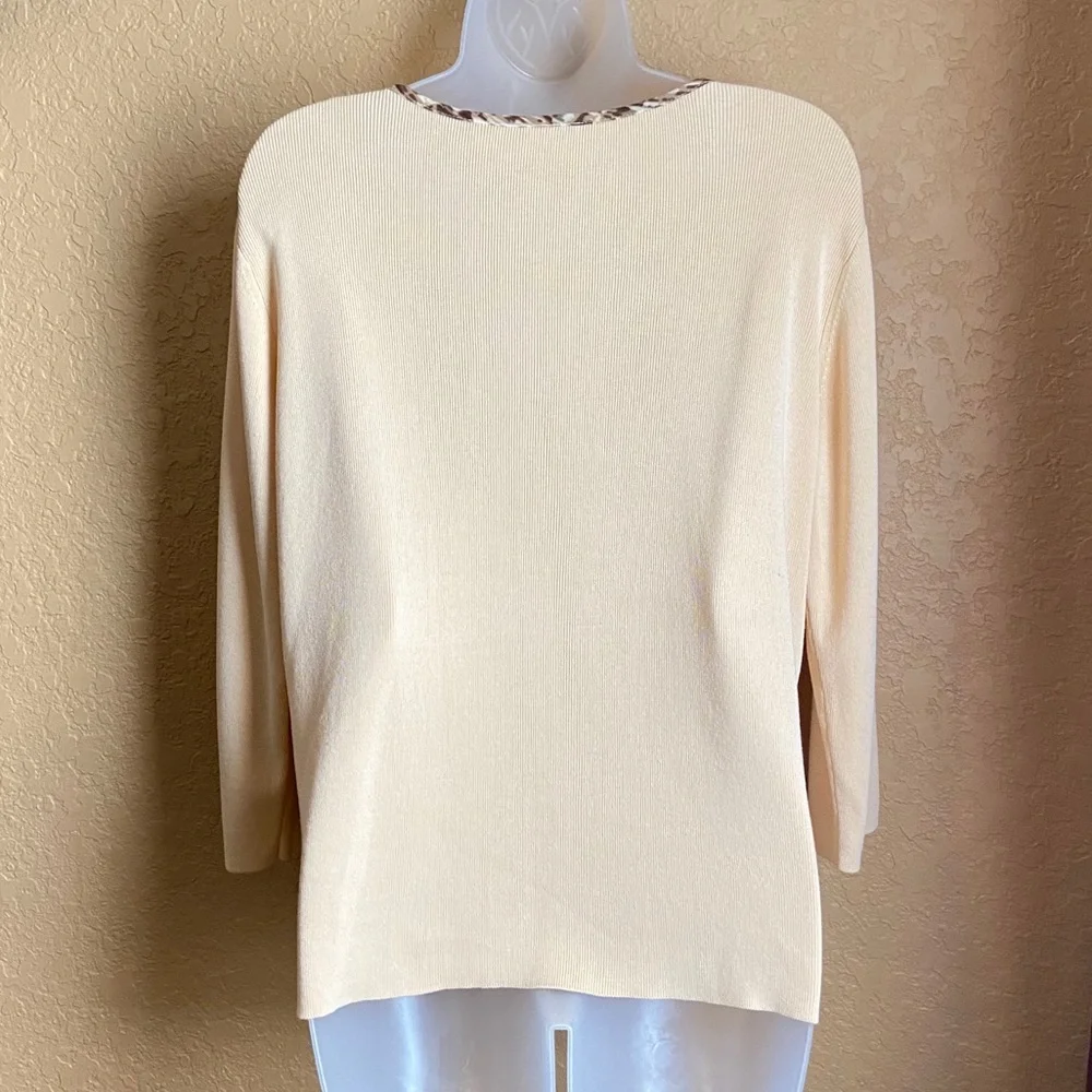 Villager A Liz Claiborne Co 1-Piece Sweater Beige Brown Sz Lrg - Picture 9 of 12